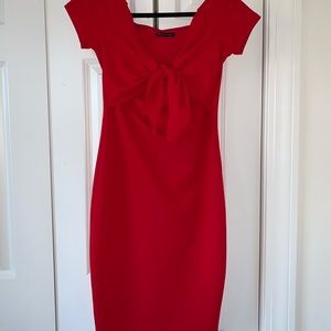 Zara Red Bodycon Dress Front Tie